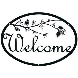 12" Iron Outdoor Welcome Sign   Pine Tree Branch Design  Yard Signs  Patio, Lawn & Garden