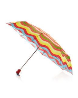 Short Automatic Stripe Umbrella, Coral/Lime