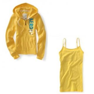 Aeropostale (Yellow 779) Aero NY Shimmer Full Zip Hoodie and Coordinating (Yellow 779) Solid Basic Camisole   Juniors' Size (Medium) Clothing Sets
