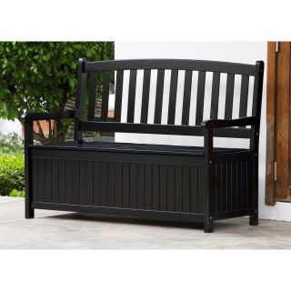 Coral Coast Pleasant Bay 5 ft. Curved Back Outdoor Wood Storage Bench   Black   Outdoor Benches