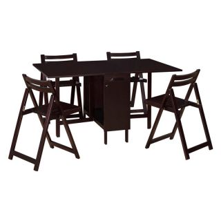 Linon Delany 5 Piece Space Saver Folding Dining Set with Self Storing Chairs   Espresso   Dining Table Sets