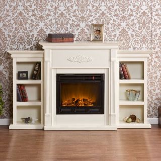 Southern Enterprises Tennyson Ivory Electric Fireplace with Bookcases   Electric Fireplaces