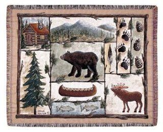 Cabin Fever Moose Bear Lodge Tapestry Throw Blanket 50" x 60" USA Made   Christmas Throws