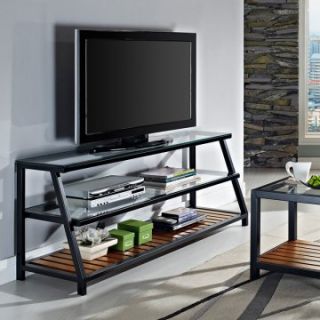 Walker Edison 60 in. Glass and Metal TV Stand with Wood Accents   TV Stands