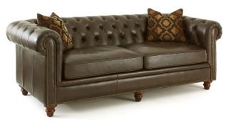Steve Silver Tusconny Leather Sofa with 2 Accent Pillows   Bark   Sofas