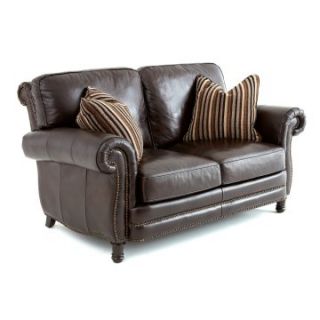 Steve Silver Chateau Leather Loveseat with 2 Accent Pillows   Antique Chocolate Brown   Loveseats