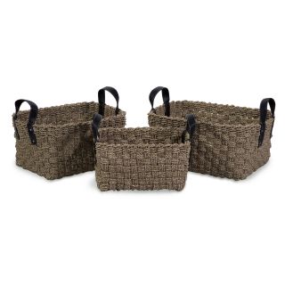 Natural Seagrass Baskets witHandles   Set of 3   Home Magazine Racks