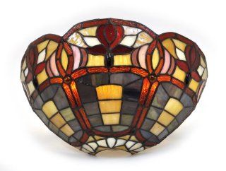 Exciting Lighting AMB3004 Battery Powered Stained Glass Half Moon With Floral Rim LED Wall Sconce with Remote Control   Battery Operated Sconces  