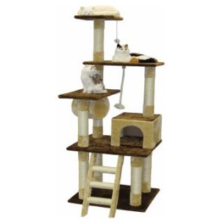 Go Pet Club Brown and Beige Cat Condo House Furniture   67 in.   Cat Trees