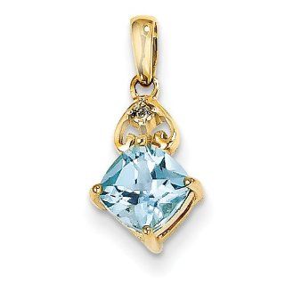 Gold and Watches 14k Diamond and Light Swiss Blue Topaz Square Pendant Charms Jewelry