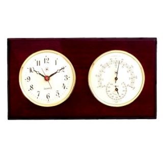 Bey Berk International Brass Clock, Thermo./Hygro. on Mahogany T.P.   Weather Stations