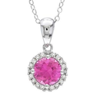 Sterling Silver Created Pink Sapphire and Diamond Pendant with Chain