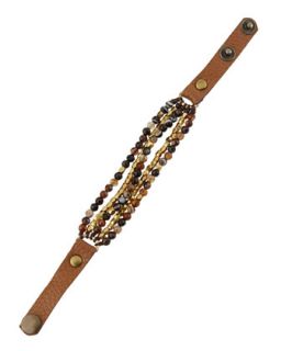 Multi Row Crystal Beaded Leather Bracelet, Brown