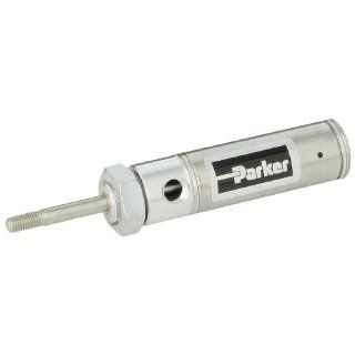 Parker .88RSR01.0 Stainless Steel 304 Air Cylinder, Round Body, Single Acting, Spring Extend, Nose Mount, Non cushioned, 7/8 inches Bore, 1 inches Stroke, 1/4 inches Rod OD, 1/8" NPT Port Industrial Air Cylinders
