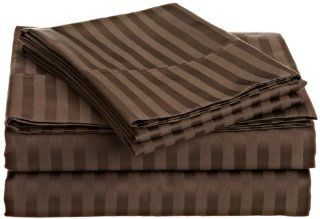 HN International Group Castle Hill 500 Thread Count 100 Percent Egyptian Cotton Sateen Stripe Sheet Set, King Size, Chocolate  