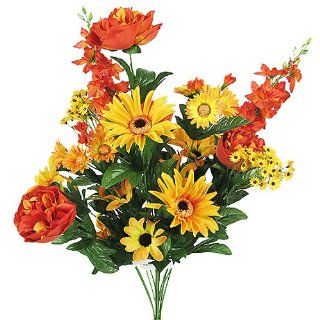22" Silk Mixed Flowers Orange Peony Daisy Delphinium Bush 788   Artificial Shrubs