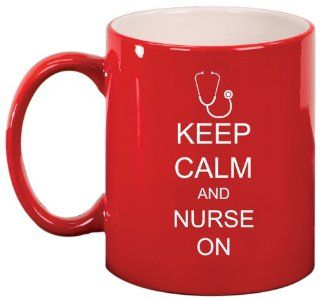 Keep Calm and Nurse On Stethoscope Ceramic Coffee Tea Mug Cup Red Kitchen & Dining