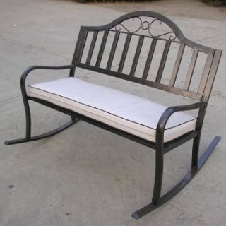 Oakland Living Rochester Rocking Iron Bench with Cushion   Outdoor Rocking Chairs