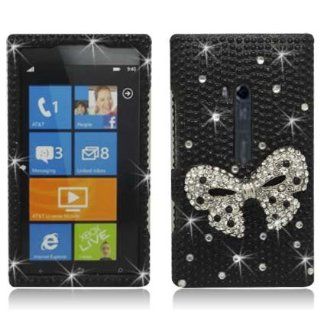 Aimo Wireless NK900PC3D815 3D Premium Stylish Diamond Bling Case for Nokia Lumia 900   Retail Packaging   Black Bow Tie Cell Phones & Accessories