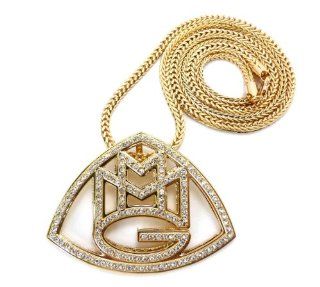 Rhinestone Gold Maybach Music Group Pendant w/36" Franco Chain MP790G Pendant Necklaces Jewelry