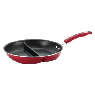 Rachael Ray Porcelain Enamel II 12.5 in. Divided Skillet   Solid Red   Fry Pans & Skillets