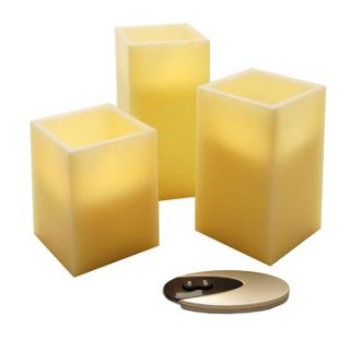 Lumabase LED Remote Control Square Wax Candles   Set of 3   Outdoor Lighting