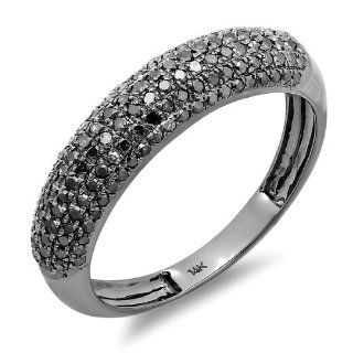 0.50 Carat (ctw) 14k White Gold Black Plated Round Black Diamond Ladies Anniversary Wedding Band 1/2 CT Jewelry