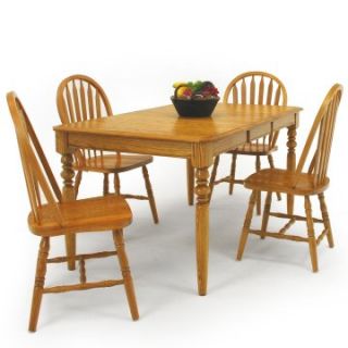 Classic Solid Wood 5 Piece Rectangular Dining Table Set with Arrowback Chairs   Dining Table Sets