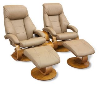 MAC Motion Oslo Collection Top Grain Leather Swivel Recliners with Ottomans and Storage Table   Sand Tan   Home Theater Seating