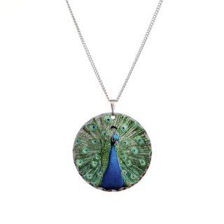 Necklace Circle Charm Peacock with Beautiful Plumage (Feathers) Artsmith Inc Jewelry