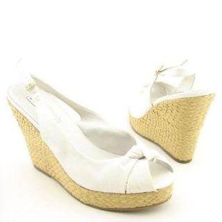 Steve Madden Vallii Womens Size 9 White Peep Toe Textile Wedges Shoes Shoes
