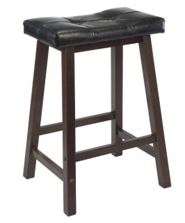 Winsome 24 in. Cushion Saddle Seat Counter Stool with Black Faux Leather   Bar Stools