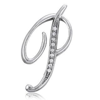 BERRICLE Silvertone Initial Letter Brooch Pin   P   women's Brooches & Pins Brooches And Pins Jewelry
