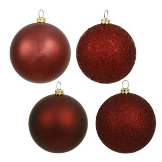 Vickerman 4 in. Burgundy 4 Finish Ball Assorted   Set of 4   Ornaments