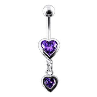 Dangling Silver Belly Rings Amethyst Stylish Dangling Ht Shape 925 Silver Belly Ring Belly Button Piercing Rings Jewelry