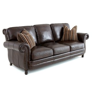 Steve Silver Chateau Leather Sofa with 2 Accent Pillows   Antique Chocolate Brown   Sofas