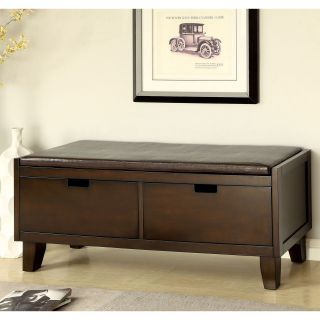 Furniture of America Revelle Padded Leatherette Storage Bench   Walnut   Indoor Benches