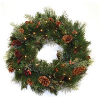 30 in. White Pine Pre lit LED Wreath   Battery Operated   Christmas Wreaths