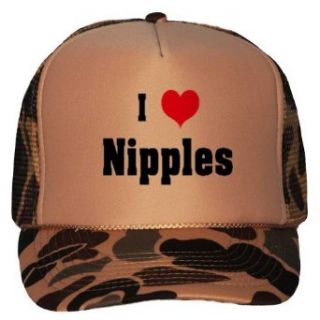 I Love/Heart Nipples Adult Brown Camo Mesh Back Hat / Baseball Cap Novelty Baseball Caps Clothing