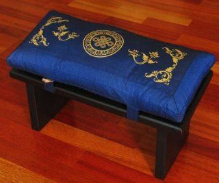 Seiza Kneeling Meditation Bench & Cushion Set   "Eternal Knot"   Silk Screened   Blue  Outdoor And Patio Products  Patio, Lawn & Garden