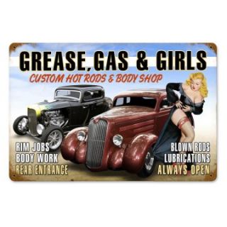 Grease Gas Girls Vintage Metal Sign   Wall Sculptures and Panels