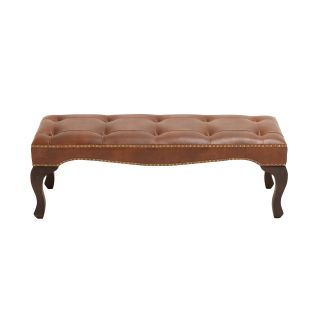 Woodland Import Wood Leather Bench with Timeless Design   Bedroom Benches
