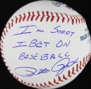 REDS PETE ROSE "I'M SORRY I BET ON BASEBALL" SIGNED AUTHENTIC OML BASEBALL ITP CERTIFICATE OF AUTHENTICITY PSA/DNA #ROSEBALL803 Sports Collectibles