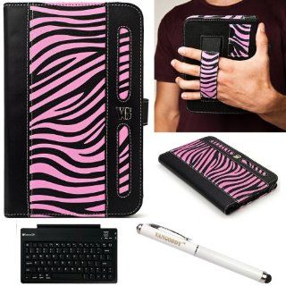 Pink Zebra Design Dauphine Edition Protective Leather Case Cover for Samsung Galaxy Tab 7.7 inch Android Wireless Wi fi Tablet (8GB 16GB 32GB Wifi) compatible with all Models + Executive Stylus Pen with Laser Pointer and LED Light + SumacLife Wireless Blue