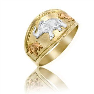 Ladies "Good Luck" Elephant Ring in 14K Tri color Gold Jewelry
