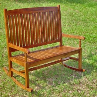 International Caravan Traditional Stained Double Rocking Chair Bench   Outdoor Rocking Chairs