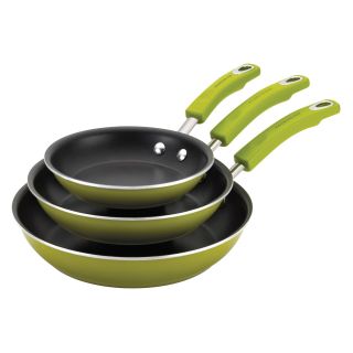 Rachael Ray Porcelain II Nonstick Triple Pack 7.5 in. 9.25 in. and 11 in. Open Skillets   Green Gradient   Fry Pans & Skillets