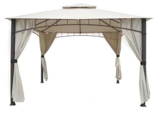 10 ft. x 12 ft. Square Column Two Tier Gazebo With Faux Privacy Screen and Insect Screen   Canopies