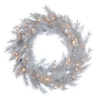 30 in. Pre Lit Sterling Silver Wreath with Clear Lights   Christmas Wreaths