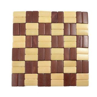 Rectangle Shaped Mahjong Pattern Beige Brown Bamboo Cup Mat   Coasters
